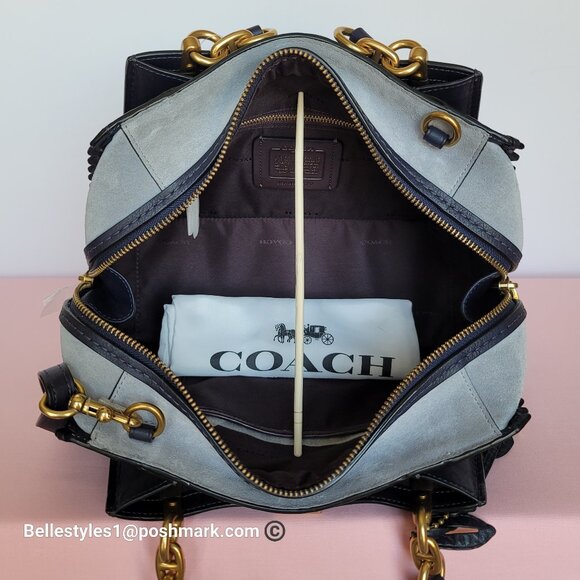 COACH Dreamer 27 Whipstitch Colorblocked Mixed Leather & Suede Satchel-Ink Mult⭐ - Picture 11 of 16